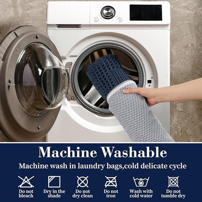 RESARE Waffle Bath Mat for Bathroom, Super Absorbent Bathroom Rugs Non Slip Machine Washable, Ultra Soft Quick Dry Boho Bath Rugs with Tassels for Floor, Upgraded Bordered Design, 18"x30" Navy