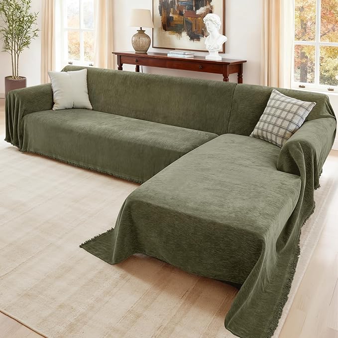 Sectional Couch Covers, 2 Pieces Washable L Shaped Couch Covers Sofa Blanket for Dogs Pet Friendly Sectional Sofa Slipcovers Furniture Covers,71"x118"+91"x134",(XXX-Large,Green)