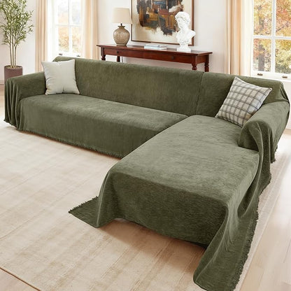 Sectional Couch Covers, 2 Pieces Washable L Shaped Couch Covers Sofa Blanket for Dogs Pet Friendly Sectional Sofa Slipcovers Furniture Covers,71"x118"+91"x134",(XXX-Large,Green)