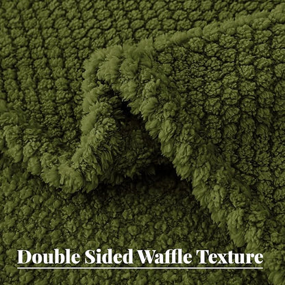 Whale Flotilla Extra Large Fuzzy Fleece Throw Blanket for Couch, 50x70 Inch Fluffy Warm Soft Jacquard Blankets for All Season, Lightweight and Cozy, Olive