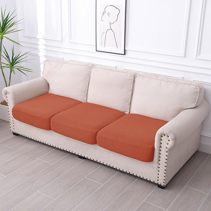 hyha Waterproof Couch Cushion Covers for Pets, Non Slip Sofa Seat Cover for Dogs Washable, Soft Thick Stretch Jacquard Fabric, Sofa Slipcovers with Elastic Bottom (3 Pieces, Rust)