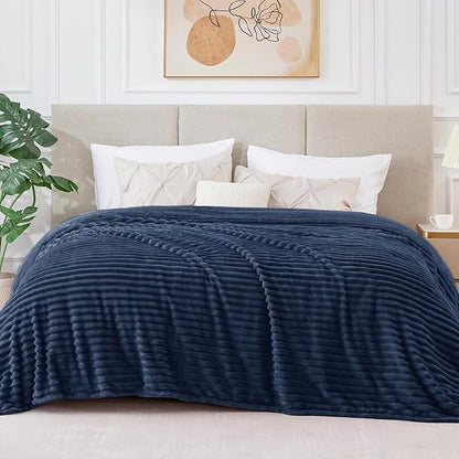 BEDELITE Fleece Blanket King Size – 3D Ribbed Jacquard Soft and Warm Decorative Fuzzy Blankets – Cozy, Fluffy, Plush Lightweight Throw Blankets for Couch, Bed, Sofa(Navy Blue, 108x90 inches)