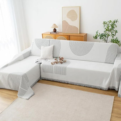 Couch Cover for Dogs, Boho Sofa Covers for 3 Cushion Couch, Chenille Sofa Slipcover for Pets Washable, L-Shape Sectional Couch Loveseat Cover Soft Throw Blankets with Tassels(71x134,Arc Grey)