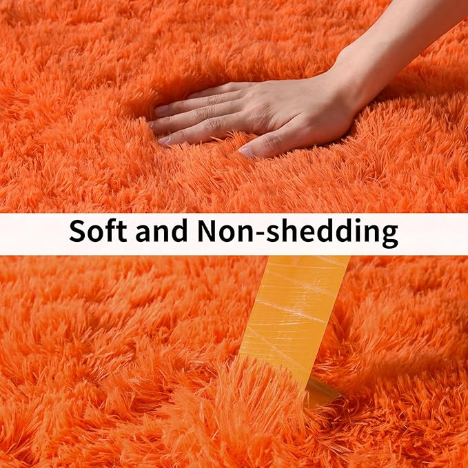 Soft Runner Rugs for Bedroom Hallways, 2x4 Orange Fluffy Shag Throw Area Rug Non Slip for Bedside Dorm, Long Shaggy Furry Carpet for Nursery Living Room