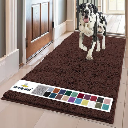 Muddy Mat® | Super Absorbent Door Mat Indoor, Microfiber Quick Dry Chenille Entryway Rug, Non-Slip Front Door Mat, Indoor Mats for Entryway, Machine Washable Pet Rug, Brown 24"x120"