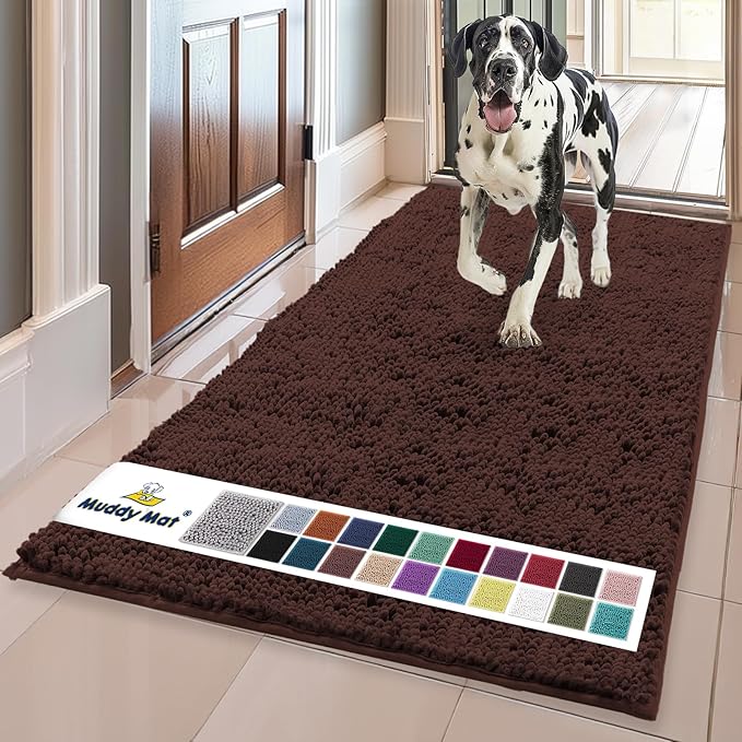Muddy Mat® | Super Absorbent Door Mat Indoor, Microfiber Quick Dry Chenille Entryway Rug, Non-Slip Front Door Mat, Indoor Mats for Entryway, Machine Washable Pet Rug, Chocolate Brown 3ft x 8ft