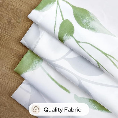 HOMEIDEAS Kitchen Curtains, Short Non-See-Through Privacy 30X36 Inch Length Tier Curtains, Green and White Leaf Floral Print Light Filtering Semi Sheer Small Window Drapes for Bathroom Cafe, 2 Panels