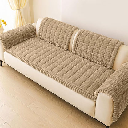 hyha Couch Covers for Dogs Washable, Non Slip Plush Dog Sofa Protectors, Fuzzy Pet Couch Covers for 3 Cushion Sofa Pet Friendly (Khaki, 27.6" x 47")