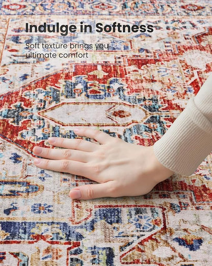 AMADA HOMEFURNISHING 5x7 Area Rugs, Washable Living Room Rug Low-Profile with Non-Slip Backing & Durable Edge Binding, Vintage 5x7 Rugs for Living Room, Bedroom, Dinning Room