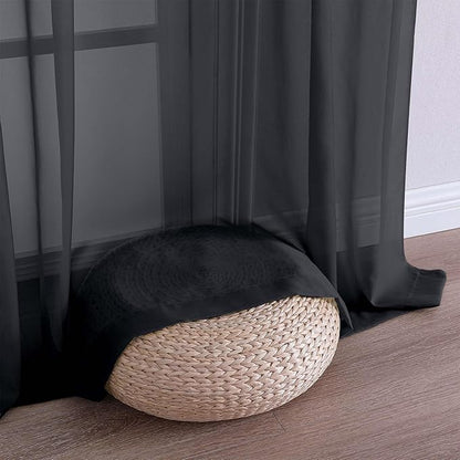 OWENIE Black Sheer Curtains 108 Inches Long for Living Room Bedroom 2 Panels Set, Lightweight Airy Black Sheer Curtain, Filmy Rod Pocket, 2 PCS, Each 59" W x 108" L