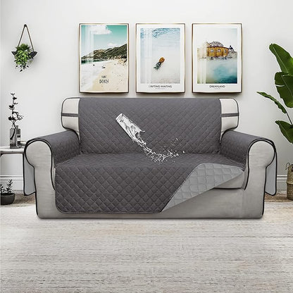 ISSUNTEX Double Protection 100% Waterproof Loveseat Sofa Covers for Living Room, Couch Covers for 2 Cushion Couch Sofa, Reversible Furniture Protector Sofa Cover for Dogs (Loveseat, Gray/Light Gray)