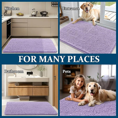 OLANLY Dog Door Mat for Muddy Paws 59x35, Absorbs Moisture and Dirt, Absorbent Non-Slip Washable Doormat, Quick Dry Chenille Mud Mat for Dogs, Entry Indoor Entryway Carpet for Inside Floor, Lavender