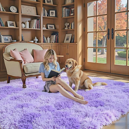 Area Rugs 10x14 Living Room, Shaggy Carpet Soft Plush Furry Bedside Rug Large Area Rugs for Bedroom Kids Girls Boys Home Decor Anti Slip(10 x 14, Purple Starry)
