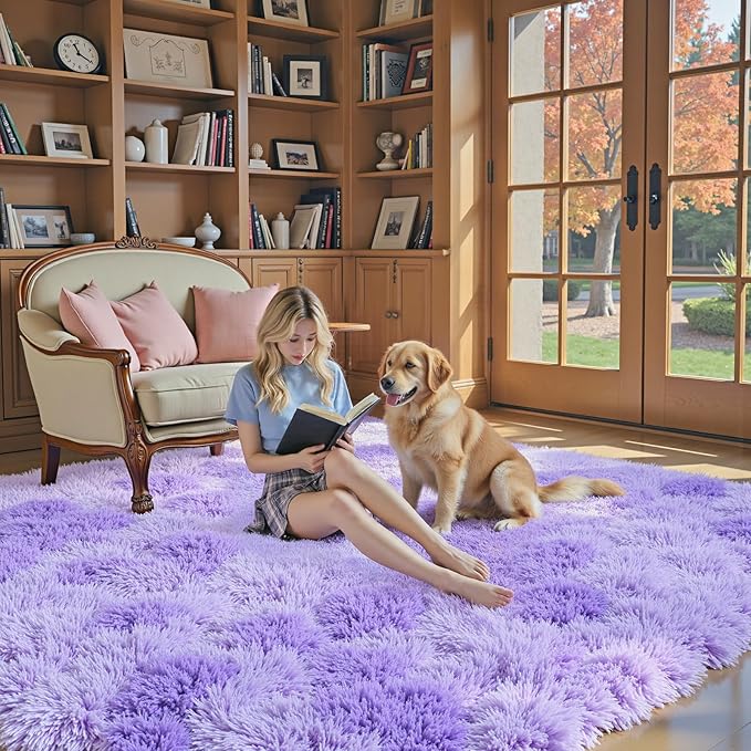 Rugs for Living Room 6x9, Alfombras para Salas Shag Large Plush Soft Area Rug, Shaggy Carpets for Bedroom, Kids Boys Girls Home Decor Aesthetic (Purple Starry, 6x9 Feet)