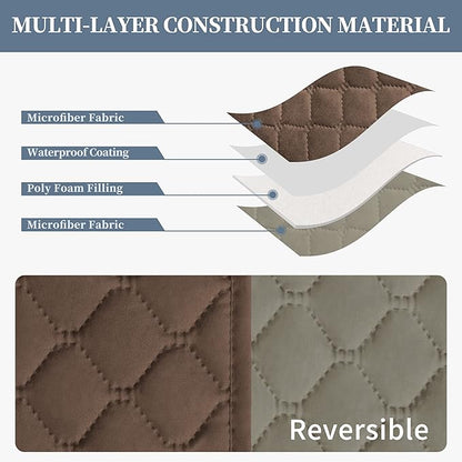 ISSUNTEX Double Protection 100% Waterproof Loveseat Sofa Covers for Living Room, Couch Covers for 2 Cushion Couch Sofa, Reversible Furniture Protector Sofa Cover for Dogs (Loveseat, Brown/Beige)