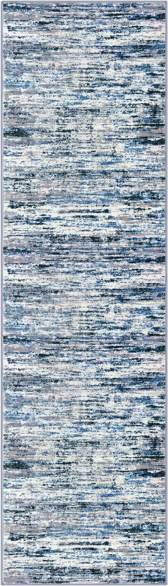 Lansny Modern Abstract Bedroom Runner Rug 2x7, Grey Blue White Washable Kitchen Runner, Non-Slip Soft Thin Faux Wool Mat for Entryway, Hallway, Laundry Room, Indoor Home Decor