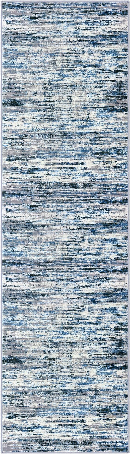Lansny Modern Abstract Bedroom Runner Rug 2x7, Grey Blue White Washable Kitchen Runner, Non-Slip Soft Thin Faux Wool Mat for Entryway, Hallway, Laundry Room, Indoor Home Decor