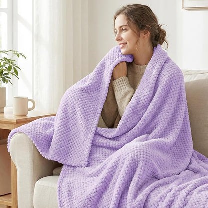 Exclusivo Mezcla Fleece Throw Blanket Extra Large, Super Soft and Warm Blankets for Couch, Sofa and Bed Waffle Textured, Cozy, Fuzzy and Lightweight (Lilac Purple, 50x70 Inches)