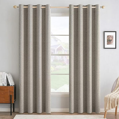 MIULEE Linen Curtains for Bedroom Solid 100% Blackout Thermal Insulated Greige Curtains Grommet Room Darkening Drapes for Living Room Nursery 52x108 Inch (2 Panels)
