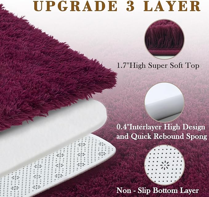 Rugs for Bedroom 4x6, Alfombras para Salas Shag Large Plush Soft Area Rug, Shaggy Carpets for Livingroom, Kids Boys Girls Home Decor Aesthetic(Burgundy, 4 x 6)