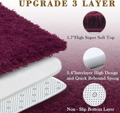 Rugs for Bedroom 4x6, Alfombras para Salas Shag Large Plush Soft Area Rug, Shaggy Carpets for Livingroom, Kids Boys Girls Home Decor Aesthetic(Burgundy, 4 x 6)