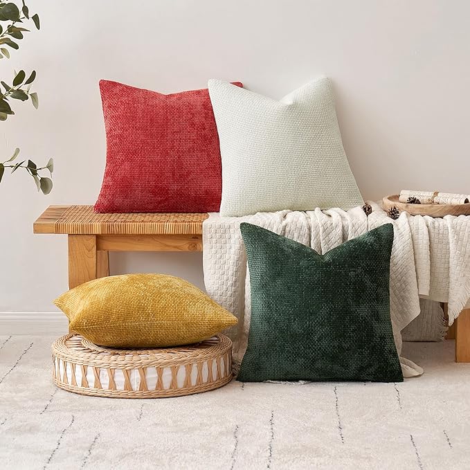 MIULEE Pack of 2 Couch Throw Pillow Covers 18x18 Inch Neutral Pure White Modern Boho Accent Decorative Pillow Covers Soft Chenille Farmhouse Cushion Covers for Home Decor Bed Sofa Living Room