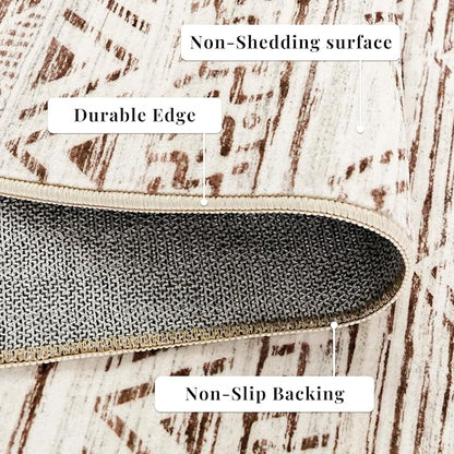 4x12 Washable Hallway Runner Rug：Moroccan Non-Slip Wide Runners for Entryway Kitchen Soft Modern Geometric Low-Pile Rugs for Living Room Thin Waterproof Carpet for Bedroom Bathroom Laundry(Beige,4x12)