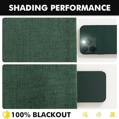 MIULEE 100% Blackout Linen Curtains for Bedroom, Christmas Emerald Green Solid Luxury Decor Thermal Insulation Room Darkening Drapes for Living Room Nursery Back Tab Rod Pocket 42 x 84 Inches 2 Panels