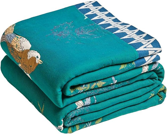 MSGKV The Boho Layer: 60"x80" Cotton Throw Blanket – Full Size for Couch Snuggles, Twin Bed Topper | Lightweight & Breathable Reversible Aviary Botanical Pattern, Decorative Accent