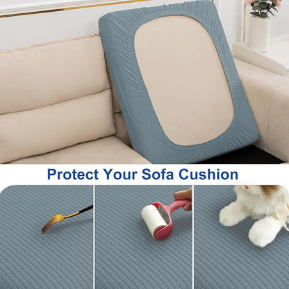 Water Repellent Sofa Seat Slipcovers Stretch Cushion Covers, Seaters Replacement for Furniture Protector, Soft Flexibility with Elastic Bottom (Large, Dusty Blue)