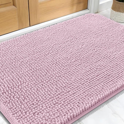 OLANLY Dog Door Mat for Muddy Paws 34x21, Absorbs Moisture and Dirt, Absorbent Non-Slip Washable Doormat, Quick Dry Chenille Mud Mat for Dogs, Entry Indoor Entryway Carpet for Inside Floor, Dusty Rose
