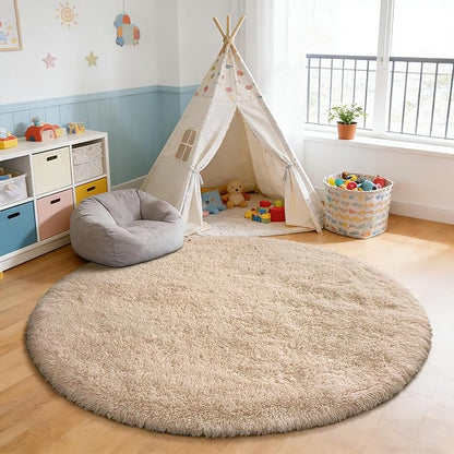 yulidayang Fluffy Round Area Rugs for Bedroom,5'X5'Shag Circle Area Rugs for Girls Room,Non Slip Fuzzy Plush Rug for Kids Room Living Room and Dorm Home Decor Rug