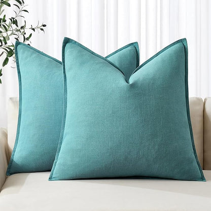 MIULEE Decorative Linen Pillow Covers 20x20 Inch Turquoise Boho Farmhouse Neutral Couch Throw Pillows for Bed Pack of 2 Accent Coastal Modern Pillowcase Summer Sofa Livingroom Home Decor