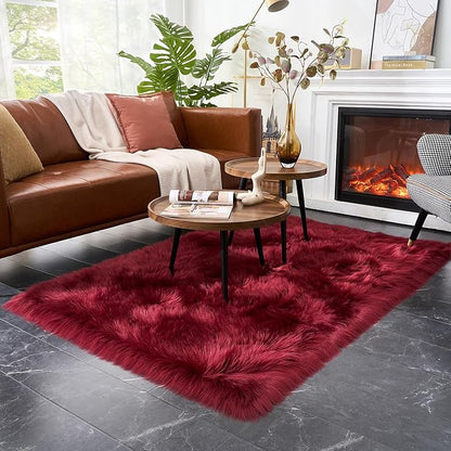 EasyJoy Ultra Soft Fluffy Shaggy Area Rug Faux Fur Rug Chair Cover Seat Pad Fuzzy Area Rug for Bedroom Floor Sofa Living Room (4 x 6 ft Rectangle, Burgundy)