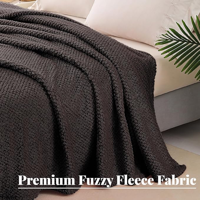 Whale Flotilla Twin Size Fuzzy Fleece Blanket, Fluffy Warm Soft Jacquard Bed Blankets for All Season, Lightweight and Cozy, 60x80 Inch, Coffee