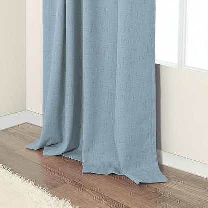 Light Blue Room Darkening Curtains for Bedroom Cute 45 Inch Length 2 Panels Cotton Linen Textured Short Blackout Curtains for Small Window Nursery Boy Girls Room Bathroom Kitchen Door Back Tab 45 Long