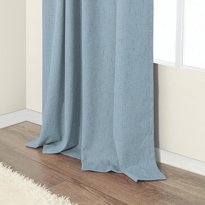 Dusty Stone Blue Completely Blackout Curtains Back Tab Loop Pocket Bedroom Draperies Window Treatment Soundproof Thermal Black Out Long Curtains for Living Room Nursery 52 x 102 Inch Length 2 Panels