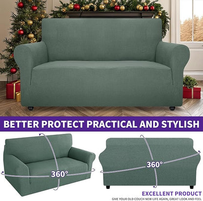 ZNSAYOTX Super Stretch Couch Cover Love Seat Sofa Covers for Living Room Dogs Pet Friendly Furniture Protector Spandex Loveseat Slipcovers with Anti Slip Foam Sticks (Pea Green, Loveseat)