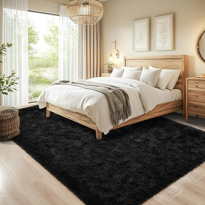 Chicrug Soft Area Rugs for Bedroom Living Room Plush Fluffy Rug 6x9 Feet, Shag Furry Area Rug Carpet Non Shedding for Nursery Children Kids Girls Room Home Decorative, Black