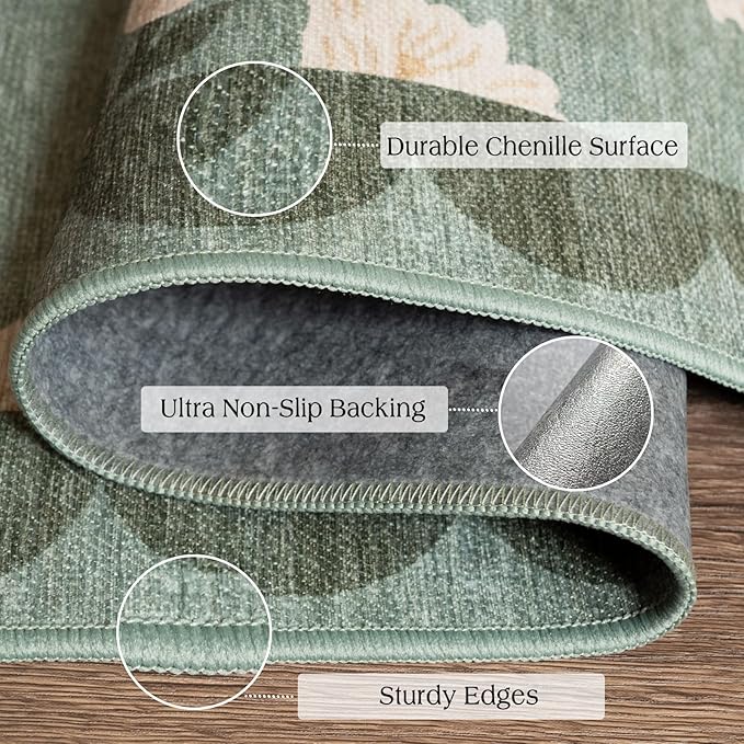 Front Door Mat Outside Entrance - 2x3 Floral Non-Slip Washable Doormat Indoor Outdoor Door Mat Spring Sage Green Floral Entry Rug Small Throw Rugs for Entryway Kitchen Front Porch Decor