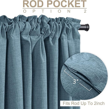 100% Blackout Shield Linen Blackout Curtains for Bedroom 84 Inches Long, Back Tab/Rod Pocket Living Room Drapes, Thermal Insulated Blackout Curtains 2 Panels Set, 50" W x 84" L, Stone Blue
