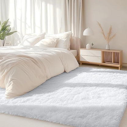 OLANLY 5x8 Machine Washable Large Area Rugs for Living Room, Bedroom, Soft Fluffy Shaggy Bedside Rug, Indoor Floor Carpet for Kids Girls and Boys, Dorms, Nursery, Home Decor Aesthetic, White
