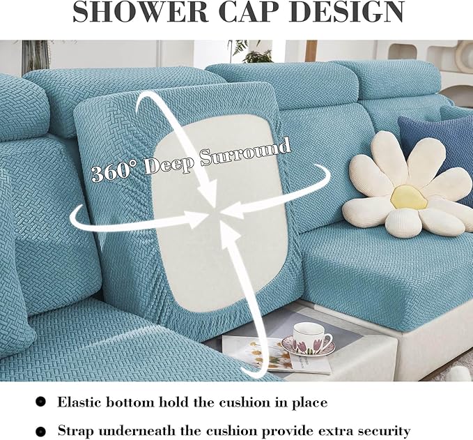 Sofa Covers Couch Covers for Sofa Pet Friendly Couch Cushion Covers Universal Sofa Covers Washable Stretch Slipcovers for Sectional Sofa (Texture Sea Blue,Back Cover M)
