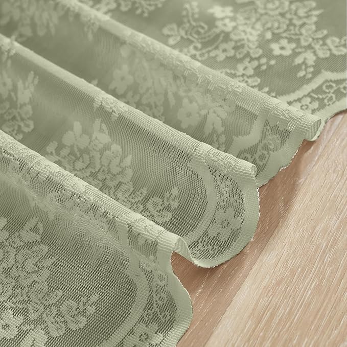 YJ YANJUN Vintage Lace Curtains 24 Inch Length- Boho Short Cafe Curtains for Small Window Light Filtering Scalloped Edges Sheer Drapes for Bathroom Basement Each 26x24 Inch 2 Panels