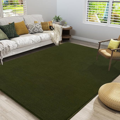 Amearea Modern Area Rugs for Bedroom Living Room, 4x6 Feet Olive Green Thickened Memory Foam Rug, Fluffy Indoor Washable Rugs Non Slip Minimalist Carpet for Kids Boys Girls Dorm Nursery Room Decor