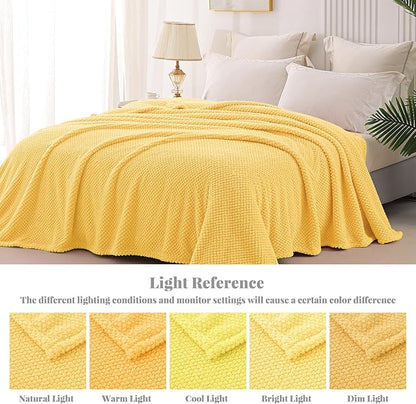 Whale Flotilla Twin Size Fuzzy Fleece Blanket for Bed, 60x80 Inch Fluffy Warm Soft Jacquard Blankets for All Season, Lightweight and Cozy, Yellow
