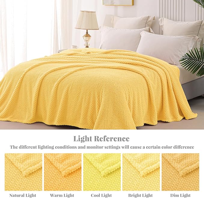 Whale Flotilla Extra Large Fuzzy Fleece Throw Blanket for Couch, 50x70 Inch Fluffy Warm Soft Jacquard Blankets for All Season, Lightweight and Cozy, Yellow