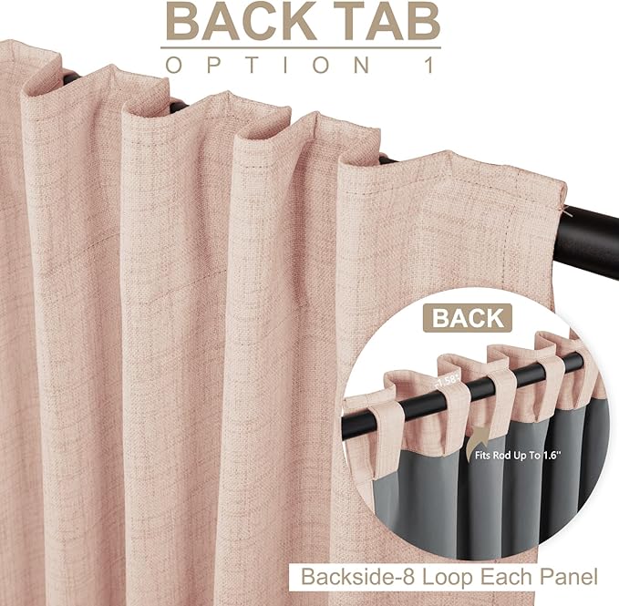 100% Blackout Shield Creamy Peach Linen Blackout Curtains for Bedroom 84 Inches Long, Back Tab/Rod Pocket Living Room Drapes, Thermal Insulated Blackout Curtains 2 Panels Set, 50" W x 84" L