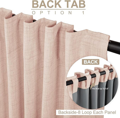 100% Blackout Shield Creamy Peach Linen Blackout Curtains for Bedroom 84 Inches Long, Back Tab/Rod Pocket Living Room Drapes, Thermal Insulated Blackout Curtains 2 Panels Set, 50" W x 84" L