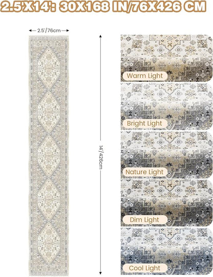 Washable Runner Rug 2.5x14, Non-Slip Long Kitchen Mats for Floor, Vintage Rug for Entryway, Soft Hallway Runner for Dining Room, Bedroom, Living Room(Beige,2.5'x14')